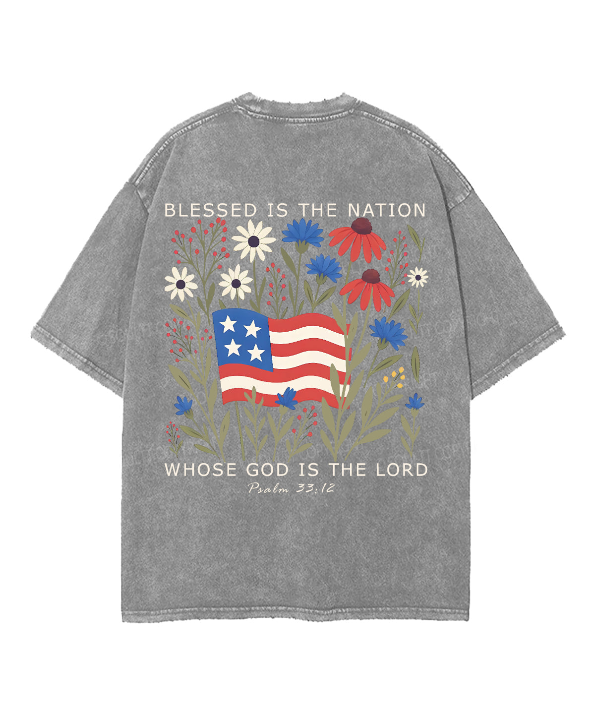 Blessed is the nation whose God is the Lord Double Sided Unisex Washed Christian T-shirt