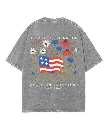 Blessed is the nation whose God is the Lord Double Sided Unisex Washed Christian T-shirt