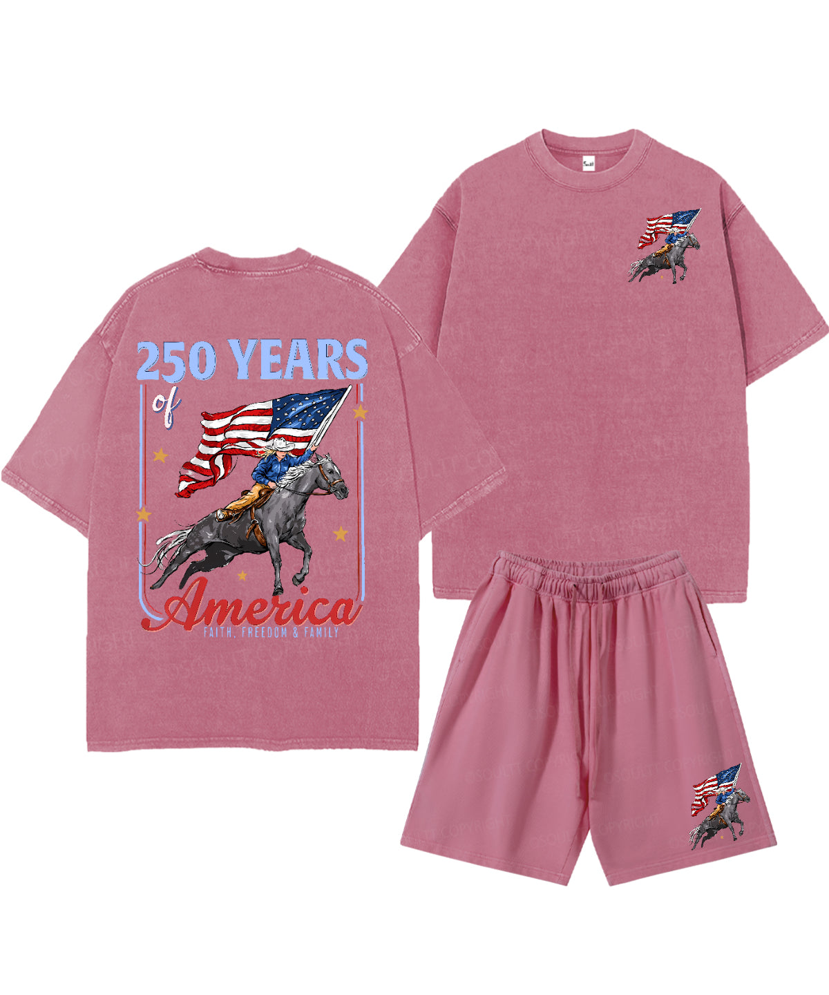 250 Years America Anniversary Double Sided Unisex Christian Washed T-Shirt & Shorts