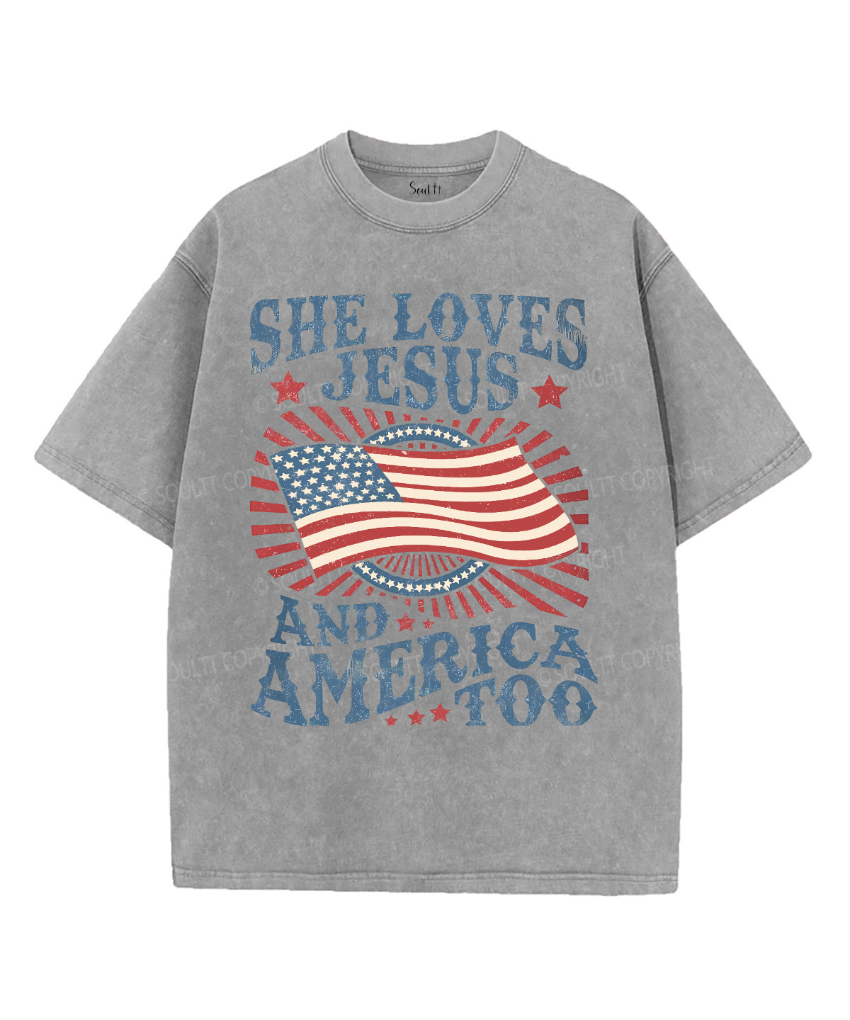 She Loves Jesus And America Too Unisex Washed Christian T-shirt