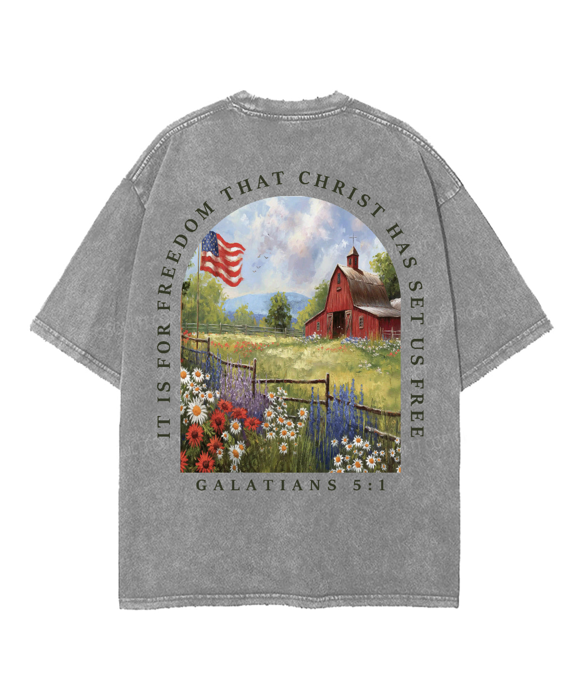 Christ Has Set Us Free Double Sided Unisex Washed Christian T-shirt