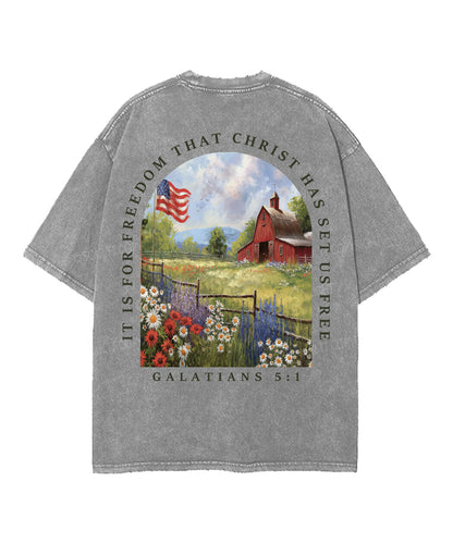 Christ Has Set Us Free Double Sided Unisex Washed Christian T-shirt