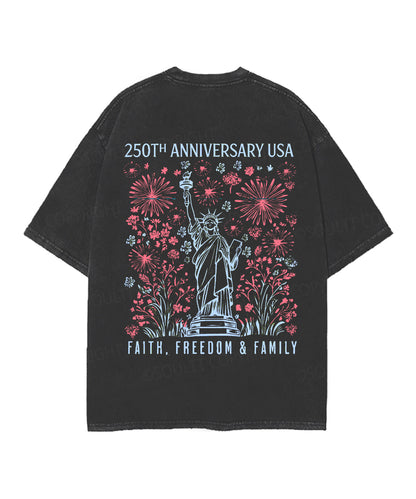 250 Years America Anniversary Double Sided Unisex Christian Washed T-Shirt & Shorts