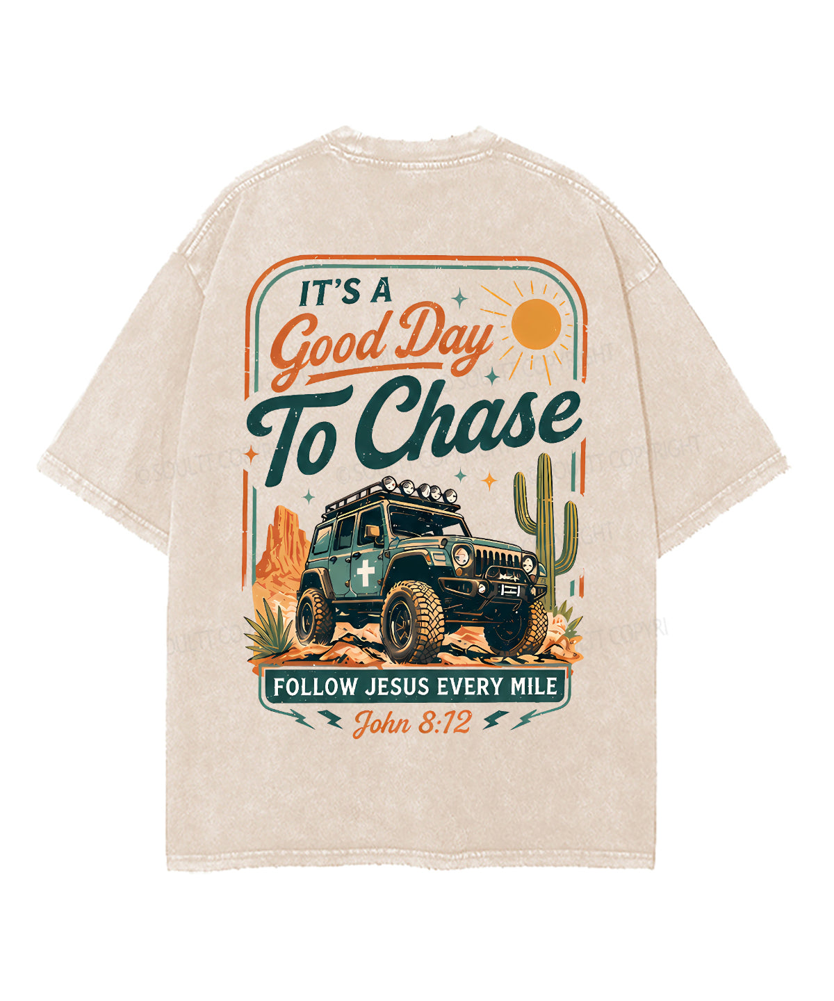 Follow Jesus Every Mile Double Sided Unisex Washed Christian T-shirt