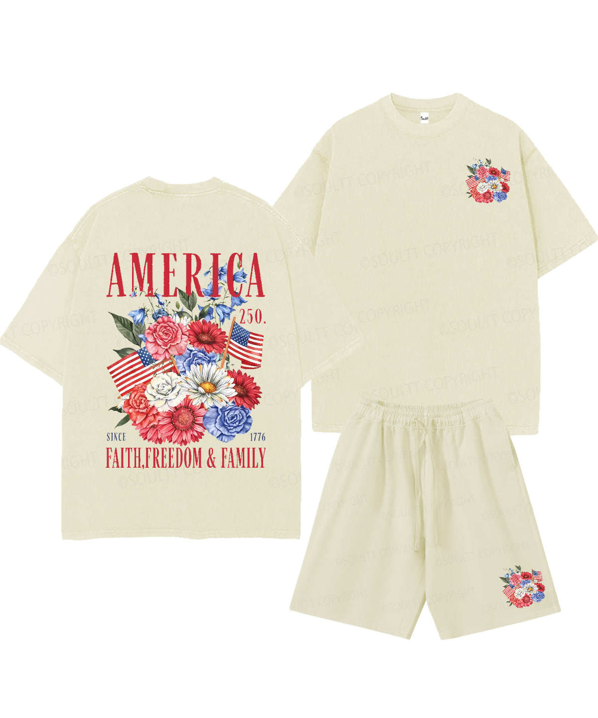 250 Years America Anniversary Double Sided Unisex Christian Washed T-Shirt & Shorts