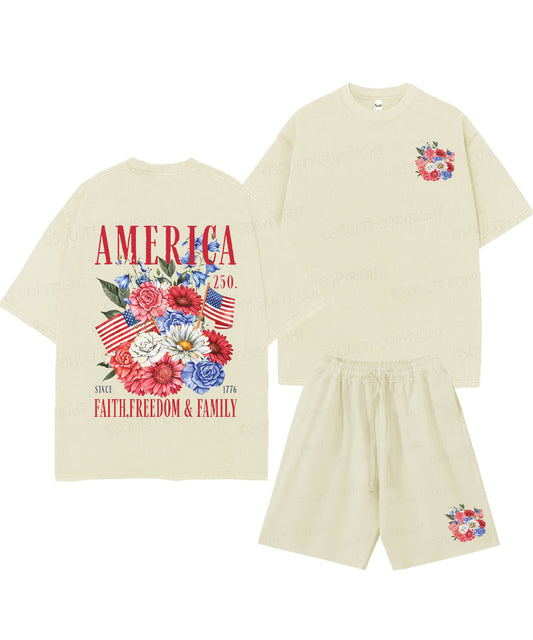 250 Years America Anniversary Double Sided Unisex Christian Washed T-Shirt & Shorts