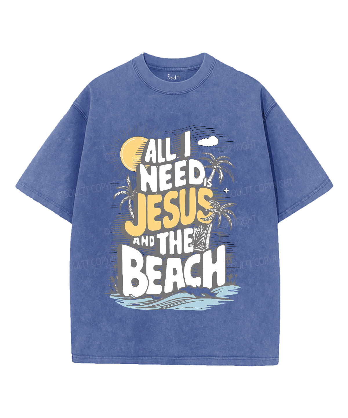 All I Need Jesus And The Beach Unisex Washed Christian T-shirt