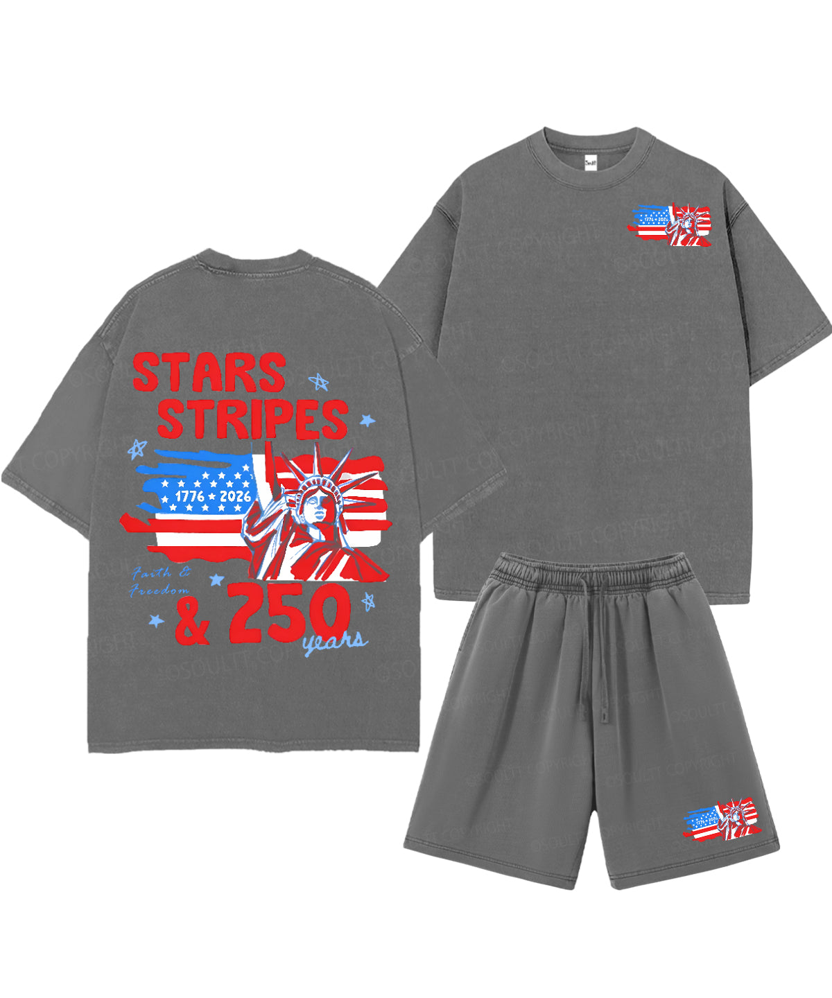 250 Years America Anniversary Double Sided Unisex Christian Washed T-Shirt & Shorts