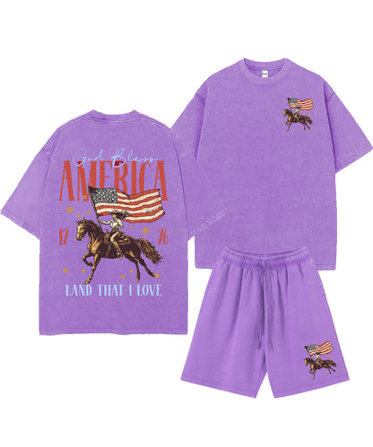 God Bless America Double Sided Unisex Christian Washed T-Shirt & Shorts