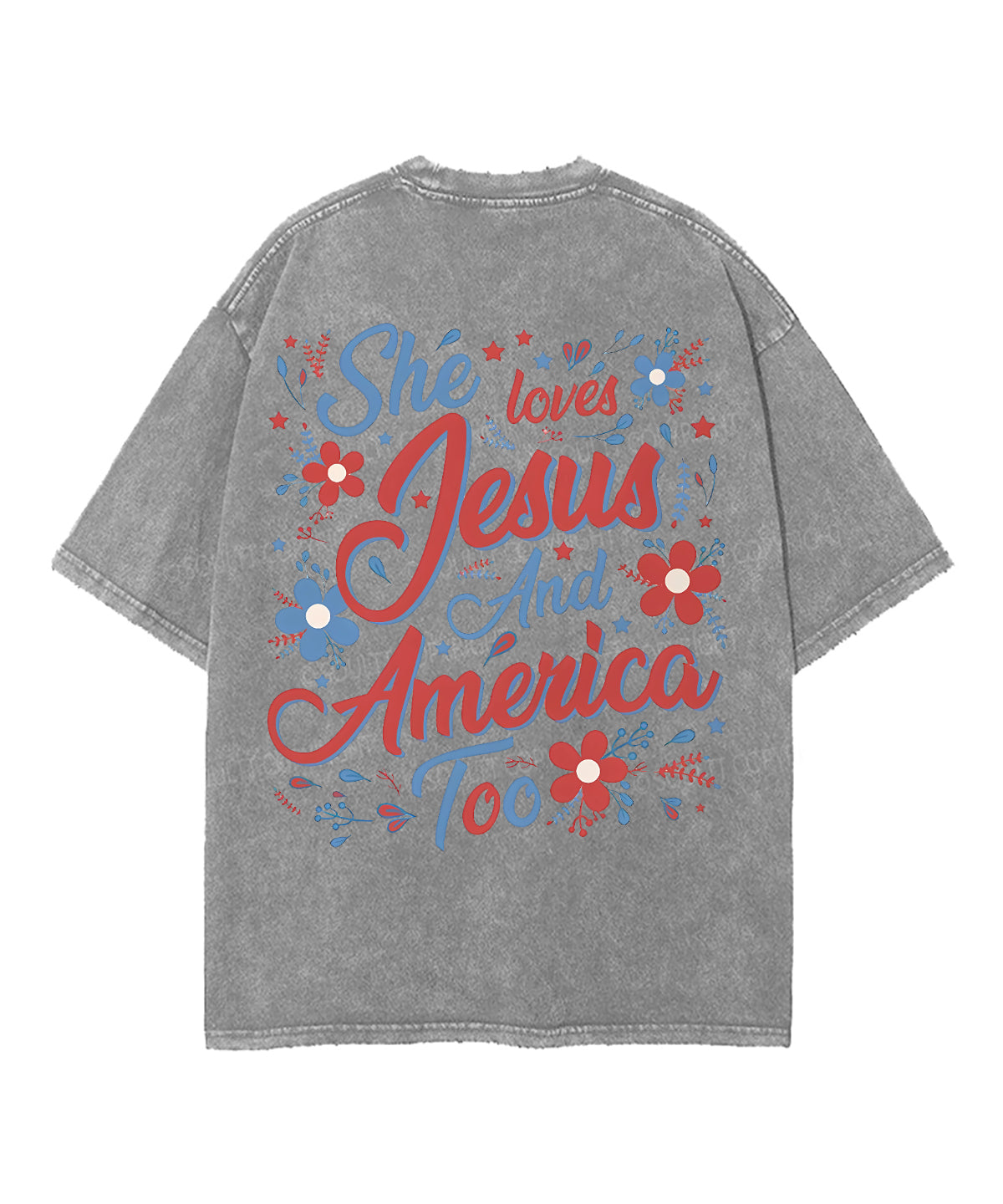 She Loves Jesus And America Double Sided Unisex Washed Christian T-shirt