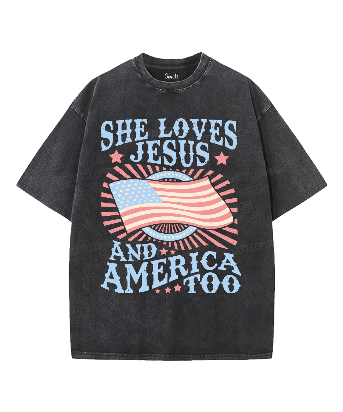 She Loves Jesus And America Too Unisex Washed Christian T-shirt