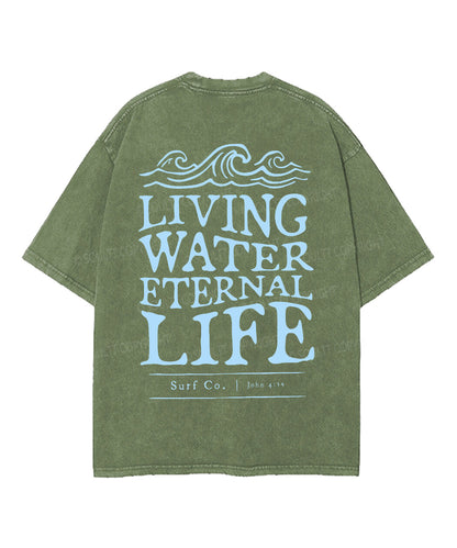 Living Water Eternal Life Double Sided Unisex Washed Christian T-shirt