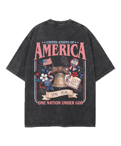 One Nation Under God Double Sided Unisex Washed Christian T-shirt