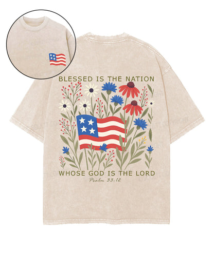 Blessed is the nation whose God is the Lord Double Sided Unisex Washed Christian T-shirt