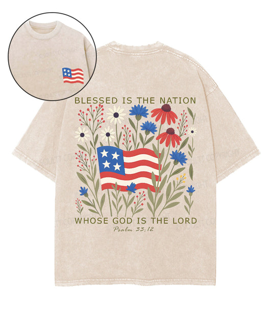 Blessed is the nation whose God is the Lord Double Sided Unisex Washed Christian T-shirt