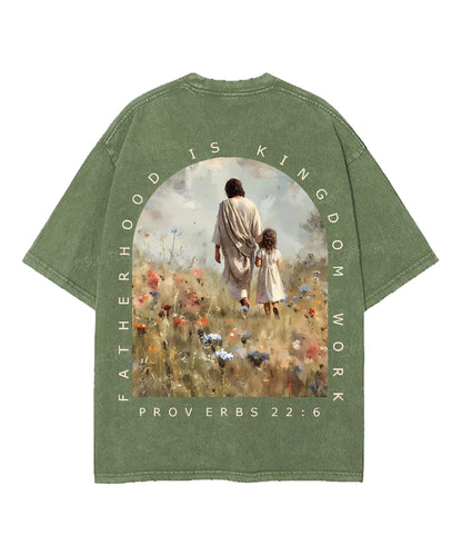 Fatherhood Is Kingdom Work Double Sided Unisex Washed Christian T-shirt