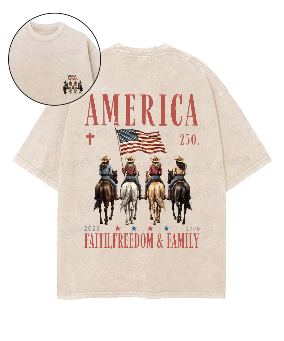 250 Years America Anniversary Double Sided Unisex Washed Christian T-shirt