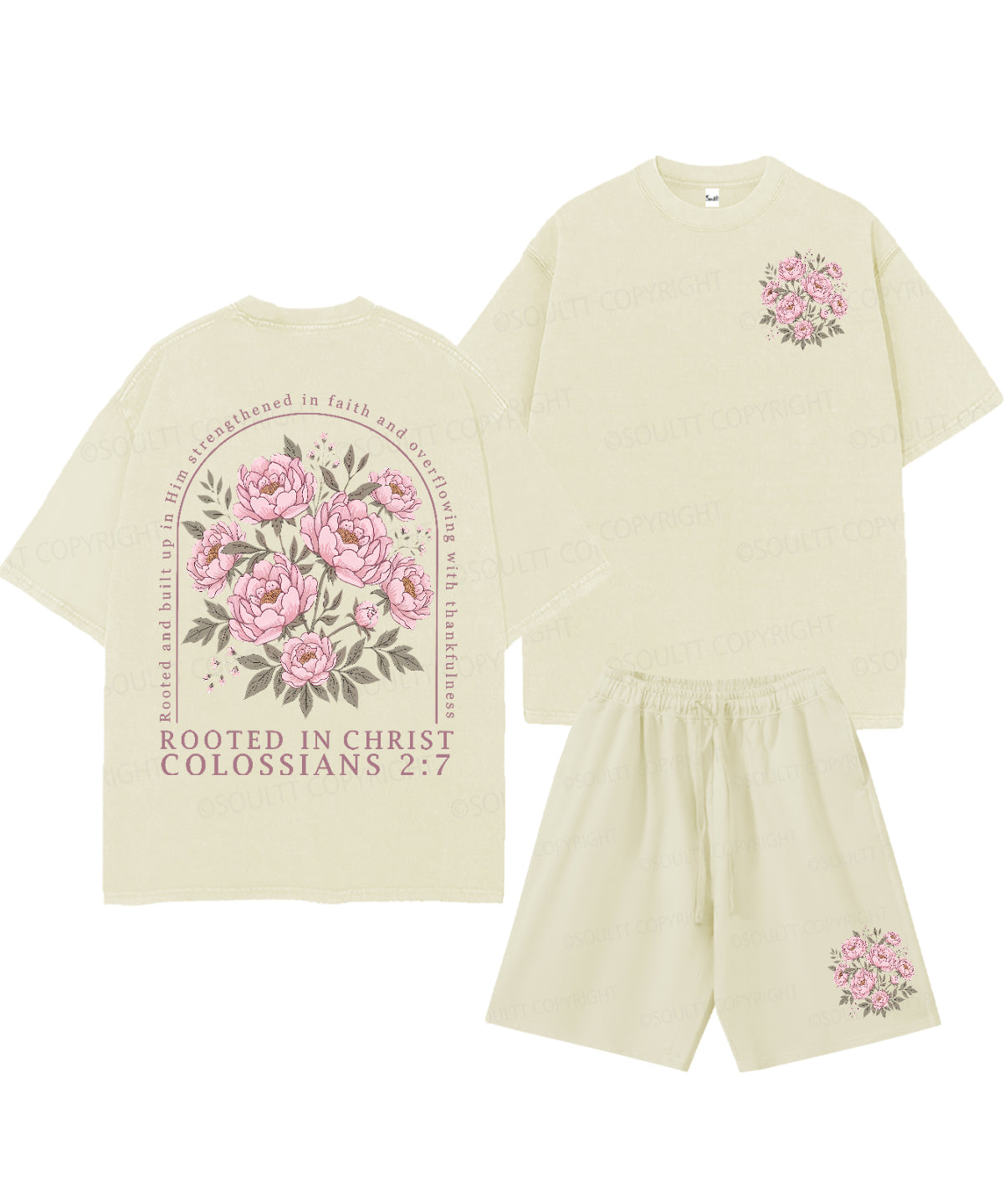 Rooted In Christ Double Sided Unisex Christian Washed T-Shirt & Shorts