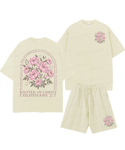 Rooted In Christ Double Sided Unisex Christian Washed T-Shirt & Shorts
