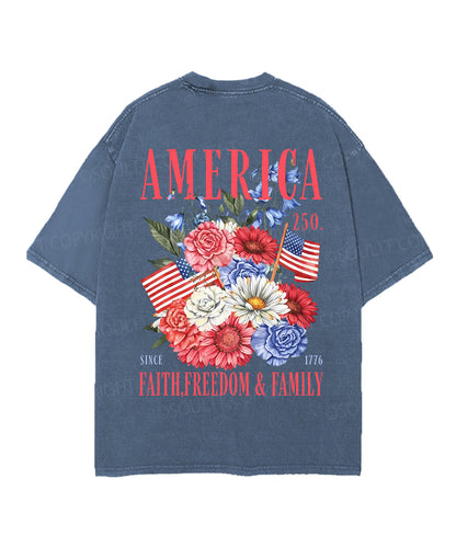 250 Years America Anniversary Double Sided Unisex Christian Washed T-Shirt & Shorts