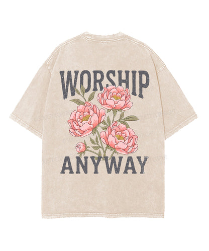 Worship Anyway Double Sided Unisex Washed Christian T-shirt