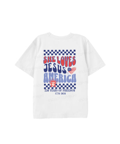 Kids She Loves Jesus And America Double Sided Cotton Christian T-shirt