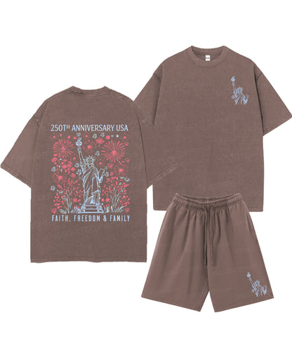 250 Years America Anniversary Double Sided Unisex Christian Washed T-Shirt & Shorts