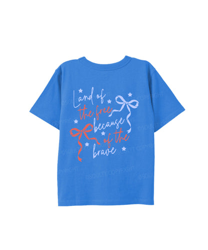 Kids Land Of The Free Because Of The Brave Double Sided Cotton Christian T-shirt
