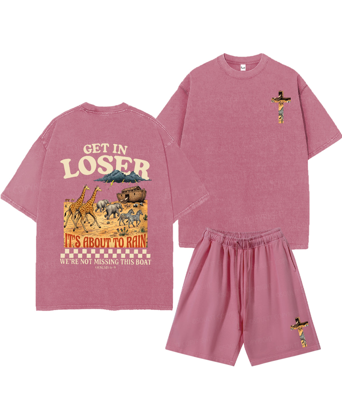 It's About To Rain We're Not Missing This Boat Double Sided Unisex Christian Washed T-Shirt & Shorts