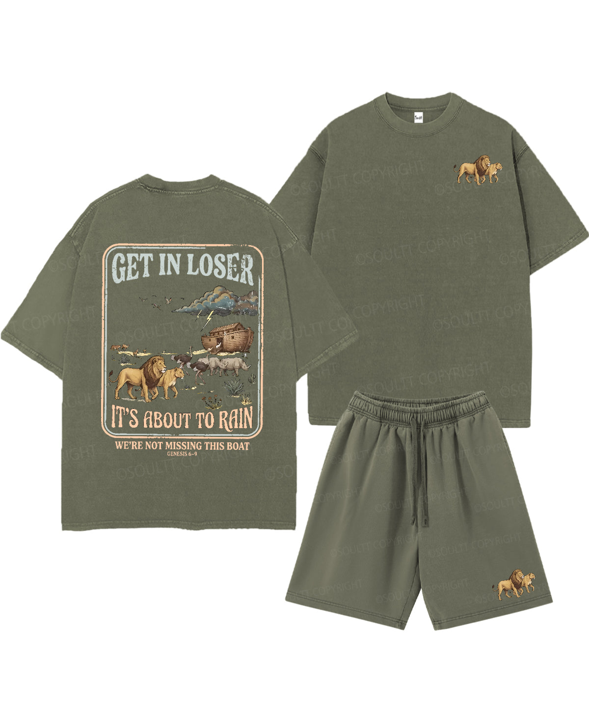 It's About To Rain We're Not Missing This Boat Double Sided Unisex Christian Washed T-Shirt & Shorts