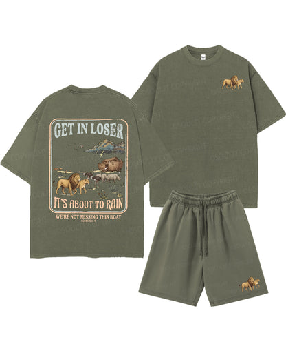 It's About To Rain We're Not Missing This Boat Double Sided Unisex Christian Washed T-Shirt & Shorts