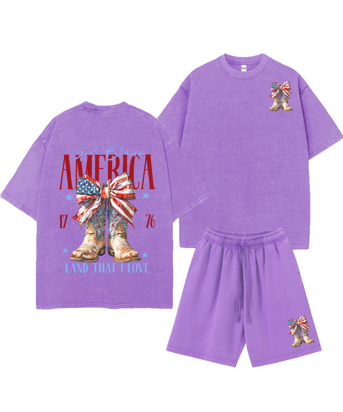 God Bless America Double Sided Unisex Christian Washed T-Shirt & Shorts