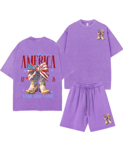 God Bless America Double Sided Unisex Christian Washed T-Shirt & Shorts