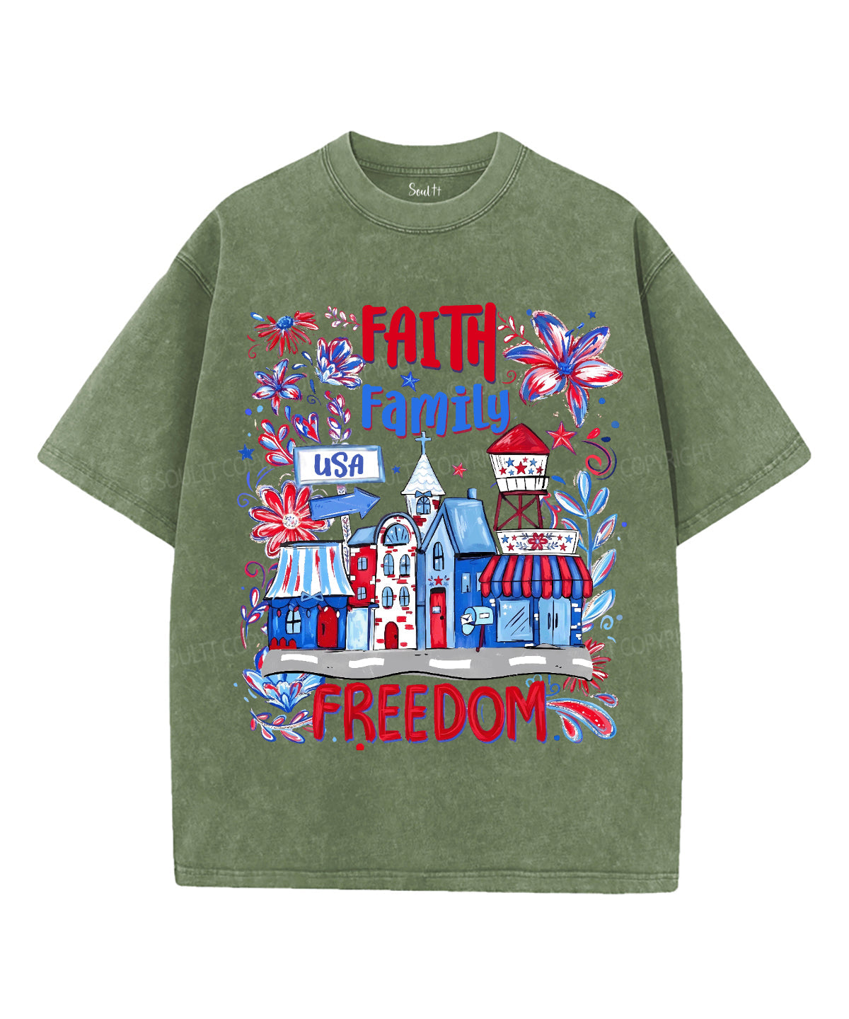 Faith Family Freedom Unisex Washed Christian T-shirt