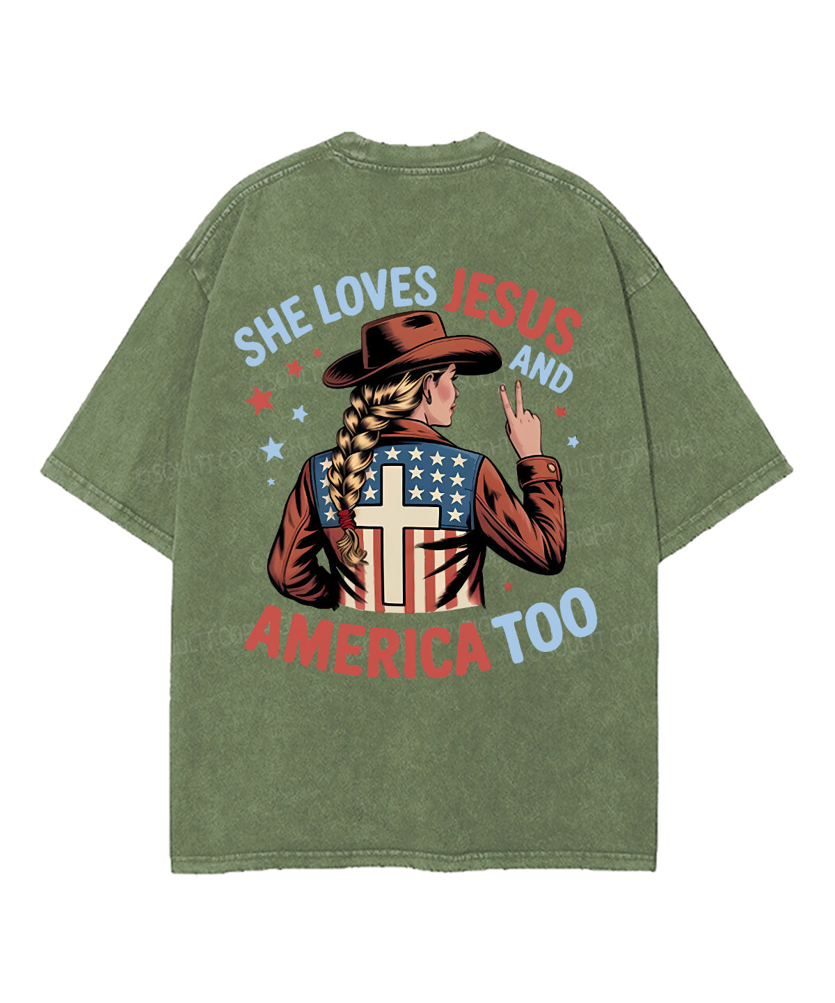 She Loves Jesus And America Too Double Sided Unisex Washed Christian T-shirt