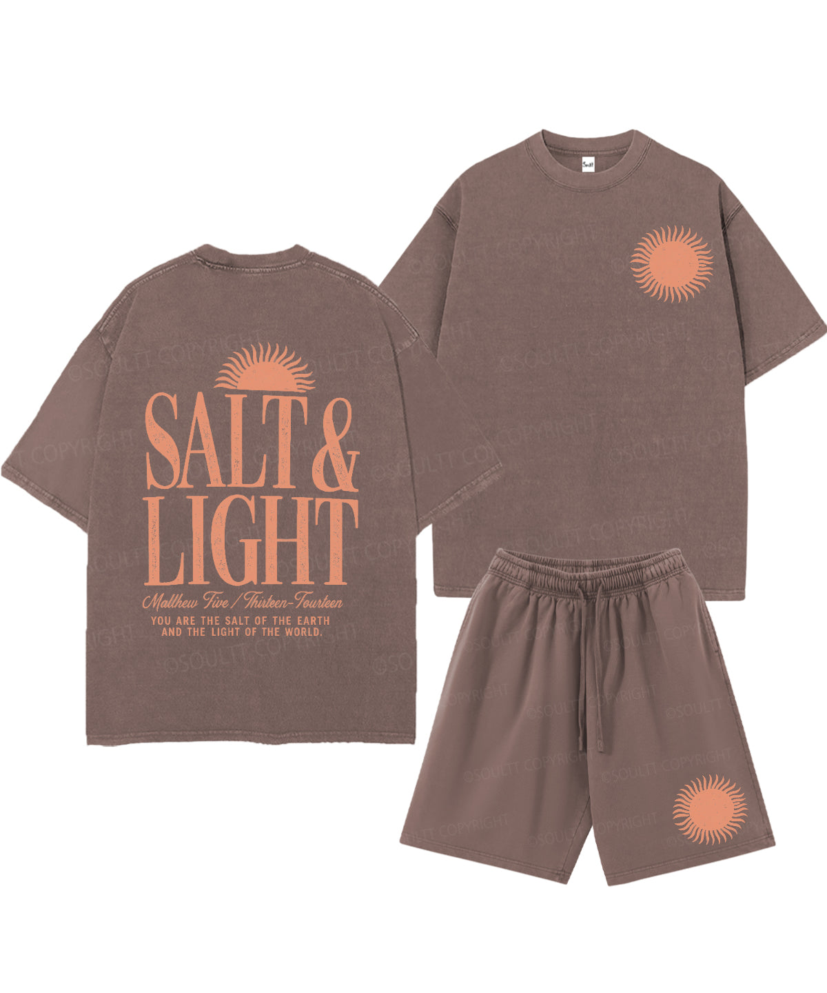 Salt & Light Double Sided Unisex Christian Washed T-Shirt & Shorts