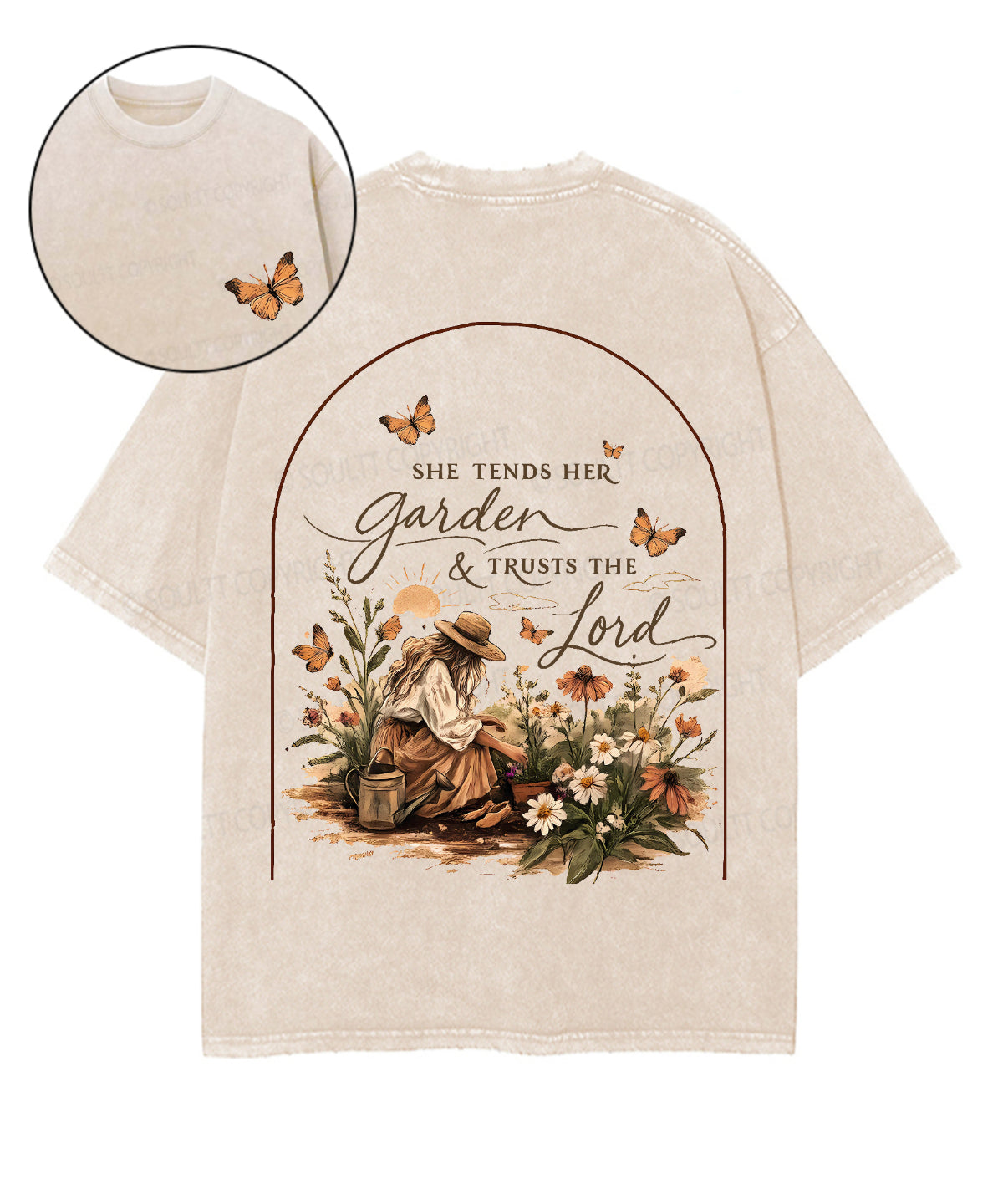 She Tends Her Garden Double Sided Unisex Washed Christian T-shirt
