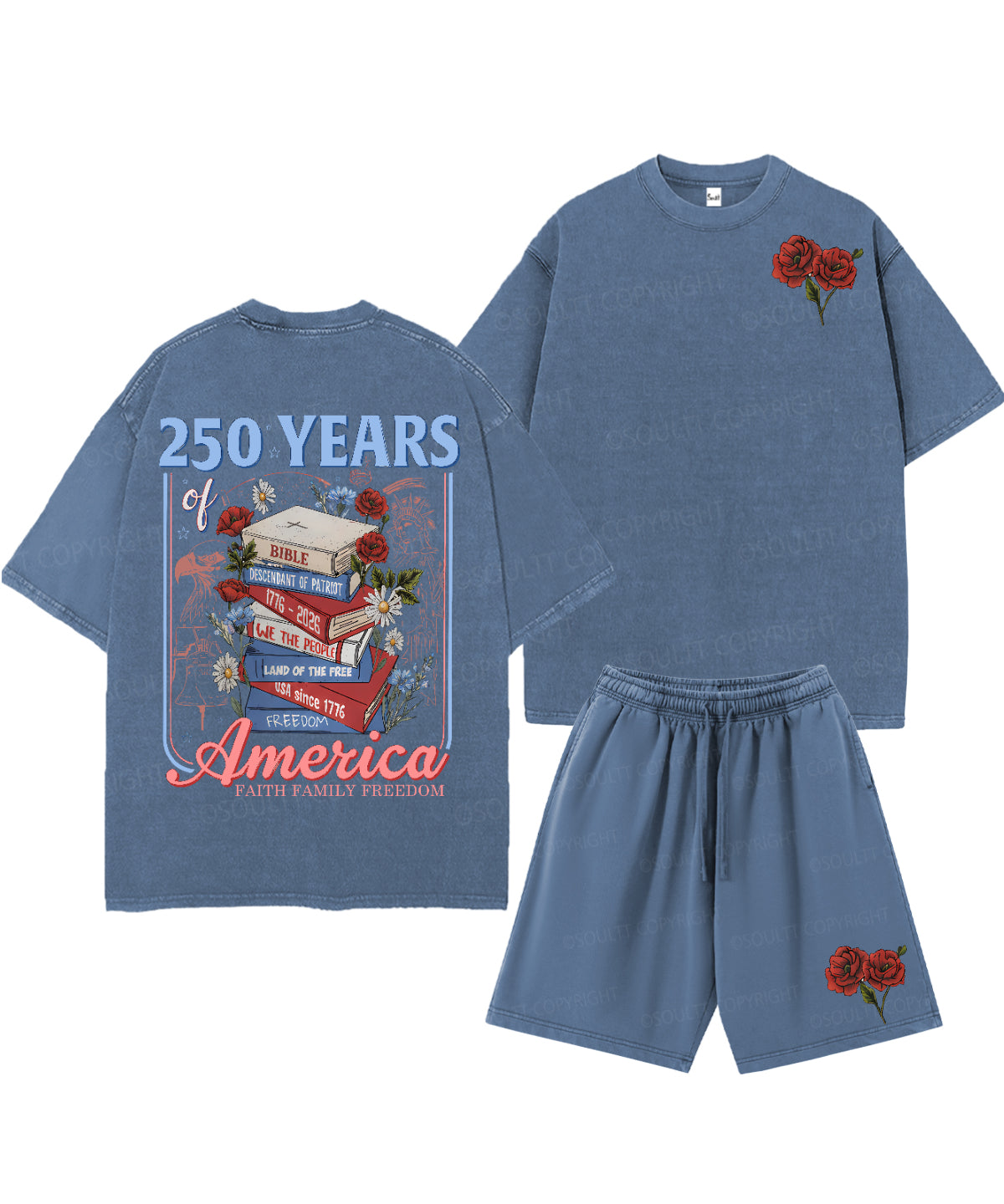 250 Years Of America Double Sided Unisex Christian Washed T-Shirt & Shorts