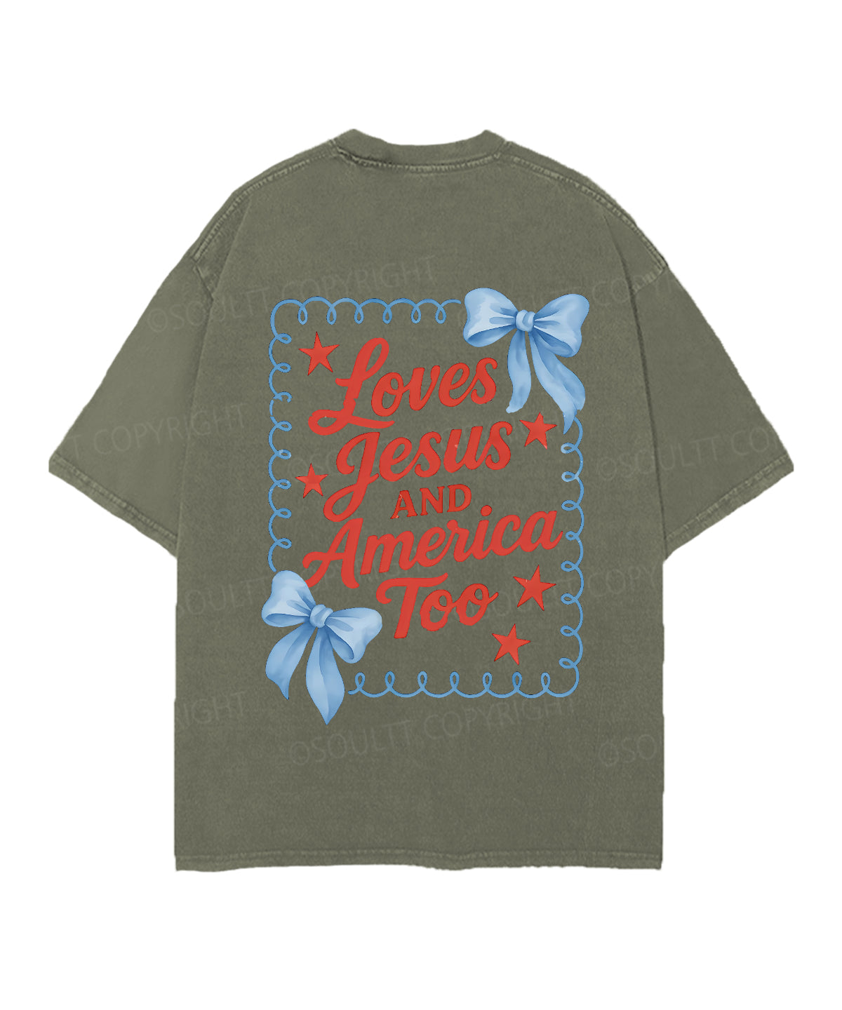 Loves Jesus And America Too Double Sided Unisex Christian Washed T-Shirt & Shorts