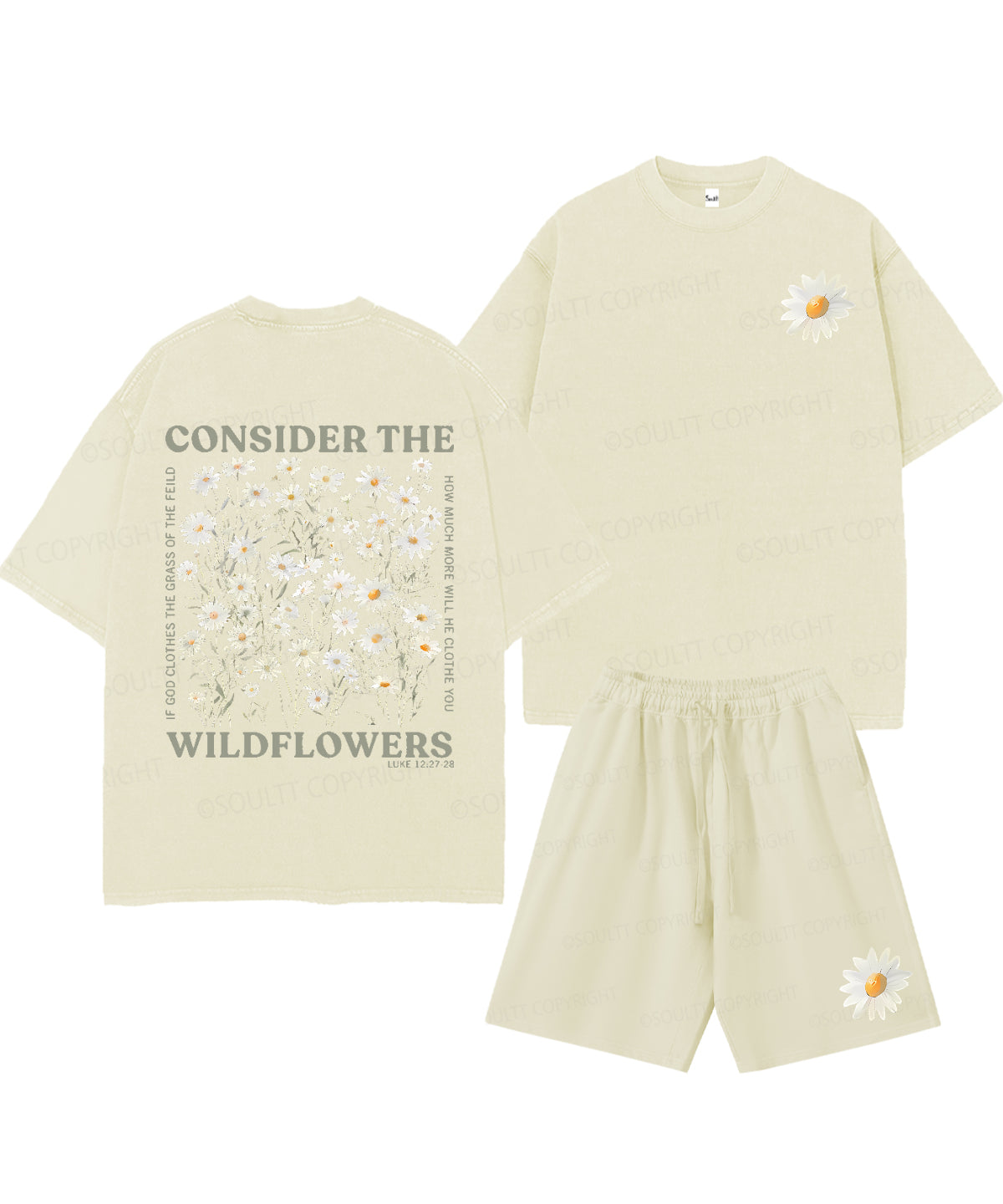 Consider The Wildflowers Double Sided Unisex Christian Washed T-Shirt & Shorts