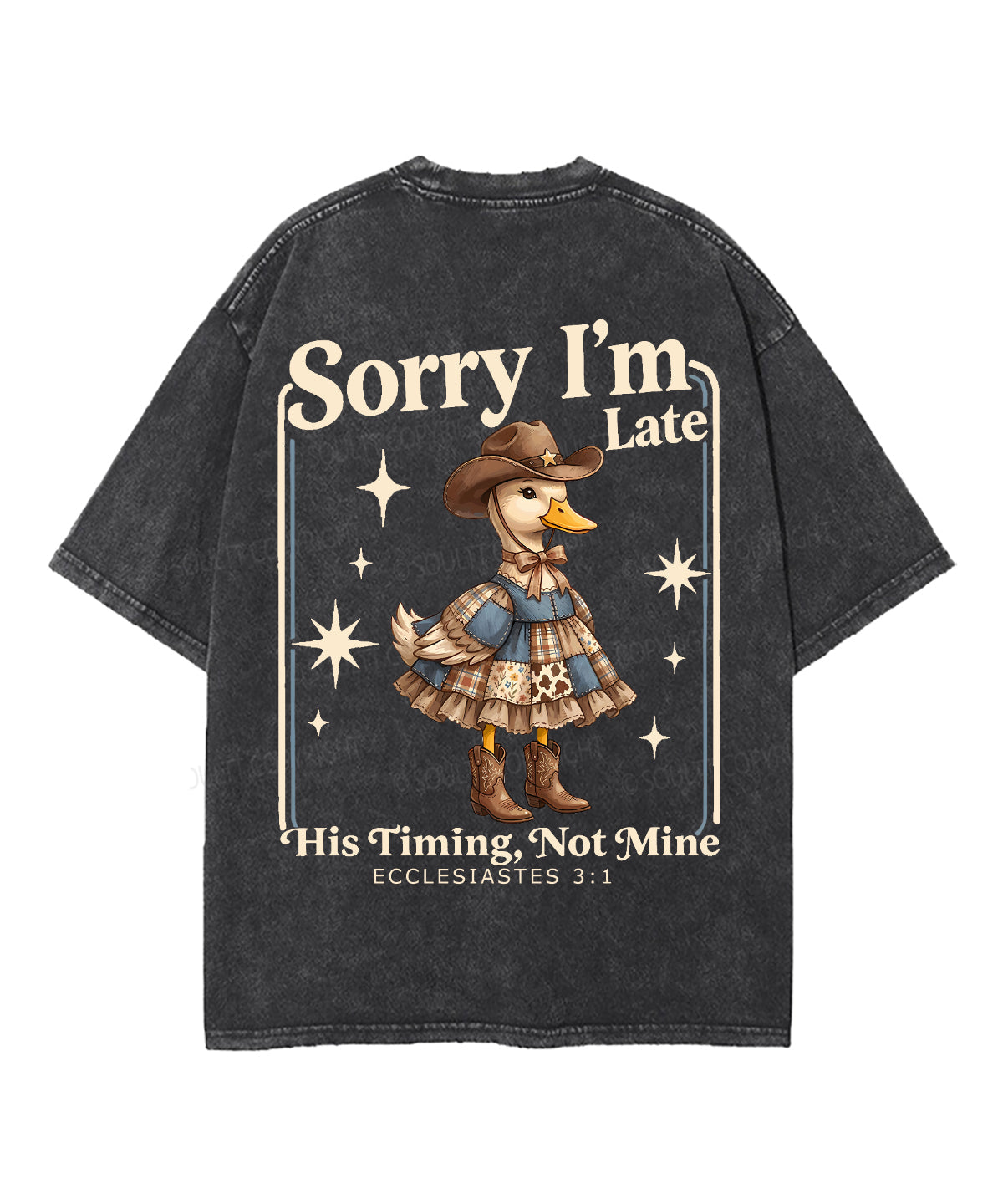 Sorry I’m Late, His Timing Not Mine Double Sided Unisex Washed Christian T-shirt