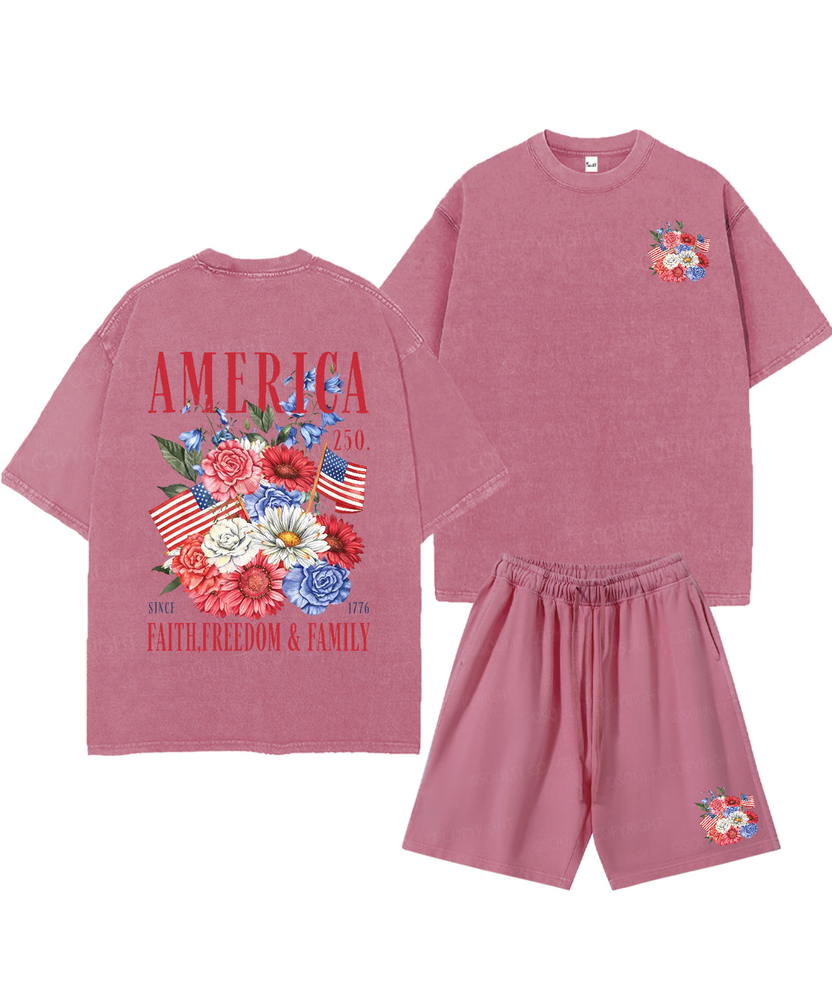250 Years America Anniversary Double Sided Unisex Christian Washed T-Shirt & Shorts