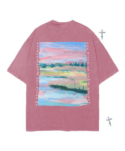 He Heals The Brokenhearted Double Sided Unisex Christian Washed T-Shirt & Shorts