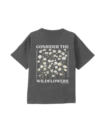 Kids Consider The Wildflowers Double Sided Cotton Christian T-shirt