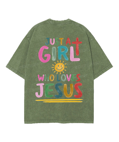 Just a Girl Who Loves Jesus Double Sided Unisex Washed Christian T-shirt