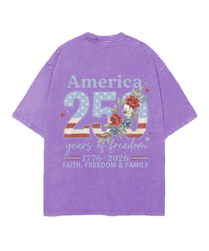 250 Years America Anniversary Double Sided Unisex Christian Washed T-Shirt & Shorts