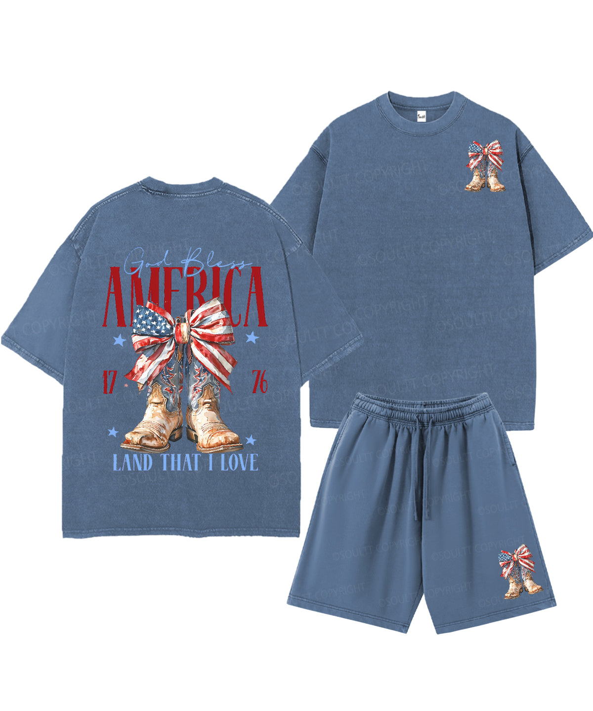 God Bless America Double Sided Unisex Christian Washed T-Shirt & Shorts