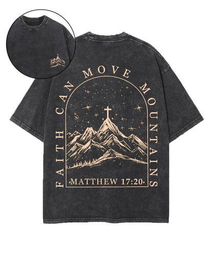 Faith Can Move Mountains Double Sided Unisex Washed Christian T-shirt