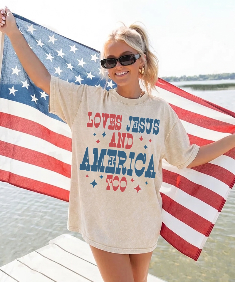 Loves Jesus And America Too Unisex Washed Christian T-shirt