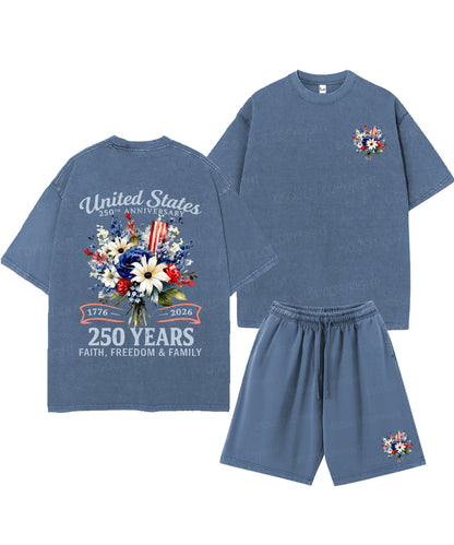250 Years America Anniversary Double Sided Unisex Christian Washed T-Shirt & Shorts